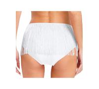 iiniim Women Sequins Tassel Skirts Shorts Fringe Bottoms Hot Pants Disco Dance Festival Rave Outfit White M