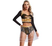 iiniim Women Six The Musical Cosplay Costume Dress Outfit Musical Theater Costumes Top with Skirt Suit Gold S