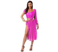 iiniim Women's Arab Princess Costume Chiffon Drape Backless Irregular Hem Leotard Dress for Cosplay Hot Pink 3XL