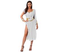 iiniim Women's Arab Princess Costume Chiffon Drape Backless Irregular Hem Leotard Dress for Cosplay White L
