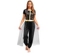 iiniim Women's Arabian Princess Costume Short Sleeve Jumpsuit Fairy Tales Role Play Fancy Dress Black XXL