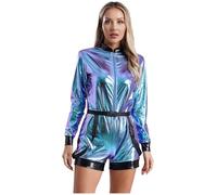 iiniim Womens Astronaut Space Jumpsuit Cosplay Costume with Waist Belt Long Sleeve Zipper Bodysuit Blue A L