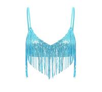 iiniim Women's Belly Dance Bra Top Sparkly Sequin Tassel Wirefree Bralette India Dance Costume Blue S