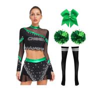 iiniim Womens Cheerleading Uniform Cheer Squad Costume Crop Top with Miniskirt Accessories Outfits Green XXL