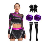 iiniim Womens Cheerleading Uniform Cheer Squad Costume Crop Top with Miniskirt Accessories Outfits Purple L