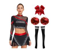 iiniim Womens Cheerleading Uniform Cheer Squad Costume Crop Top with Miniskirt Accessories Outfits Red L