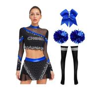 iiniim Womens Cheerleading Uniform Cheer Squad Costume Crop Top with Miniskirt Accessories Outfits Royal Blue XL