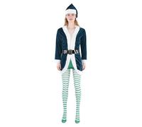 iiniim Womens Christmas Elf Costume Open Front Coat with Hats Pantyhose Santa Belt Outfits Teal XL