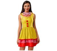 iiniim Women's Circus Clown Costume Harlequin Fancy Dress Sequin Pompom Decor Dress with Collar Yellow M