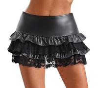 iiniim Women's Gothic Punk Mini Skirt Floral Lace Patchwork Low Rise Tiered Ruffled Miniskirts Black S