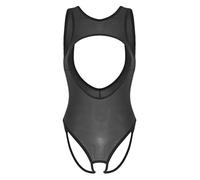 iiniim Women's Hollow Out Breast See Through Sheer Mesh Leotard Thong Bodysuit 3# Black One Size