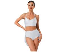 iiniim Womens Latin Lyrical Dance Outfit V Neck Backless Camisole Top High Waist Leotard Skirt 2-Piece Set White S