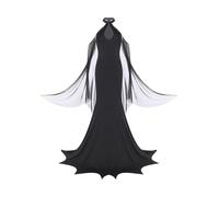 iiniim Women's Medieval Vampire Costume Cut Out Mesh Cape Bodycon Maxi Derss for Halloween Party Black XL