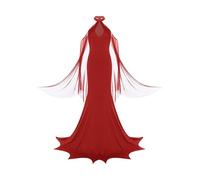 iiniim Women's Medieval Vampire Costume Cut Out Mesh Cape Bodycon Maxi Derss for Halloween Party Red XXL