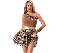iiniim Womens Native Princess Costume One Shoulder Sleeveless Dress Cavewoman Fancy Dress Outfits Dark Brown L
