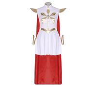 iiniim Women's Power Princess Costume Shiny Metallic Patchwork Mini Dress with Cloak Cuffs White 3XL