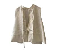 iiniim Women's Retro Jacket with Jacquard Pattern Chinese Vest Formal Button-Down Shirts Sleeveless Shirt Loose-fit Blouse Tunic Tops Streetwear White L