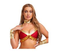 iiniim Women's Sexy Egyptian Queen Costume Sequins Cut Out Crop Top with Wristlets Fancy Dress Burgundy M