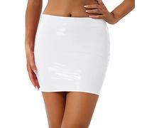 iiniim Women's Shiny Liquid Metallic Pencil Latex Skirt Nightclub Party Stretchy Mini Skirts White S