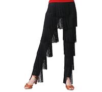iiniim Womens Tiered Fringe Pants Tassel Trousers Ballroom Latin Tango Salsa Dance Pants Performance Costume Black XXL