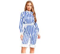 iiniim Women's Wicked Circus Clown Costume Striped Long Sleeve Bloomers Rompers Halloween Party Blue White XL