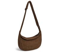 Iioscre Small Crescent Crossbody Bag for women man, Unisex Corduroy Sling Bag with Adjustable Strap, 2 Zippers Crossbody Purses, Cafe, Causal