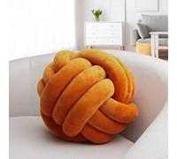 IIQI Knot Ball Pillow, Soft Knotted Cushion for Home Decor【1 Free Washing Bag Included】 Round Throw Pillow Lumbar Pillows (Special Orange 50,22cm)