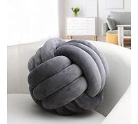 IIQI Knot Ball Pillow, Soft Knotted Cushion for Home Decor【1 Free Washing Bag Included】 Round Throw Pillow Lumbar Pillows (Dark Grey,22cm)