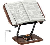 IIRC Book Stand for Reading, Reading Stand, Height Adjustable, 360° Rotatable Retro Book Stand Wood for Recipe, Magazine, Tablet