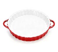 IIRC Ceramic Tart Mould with Handles, 26 x 21 x 5 cm, Round Casserole Dish for Quiche, Tartes, Red