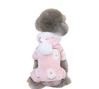 IISEEUU Outerwear Pet Print Hooded Pajamas With Pom Poms For Cute Puppies And Cats Autumn And Winter Warm Pullover-puppy Four-legged Velvet Jacket-pink-s