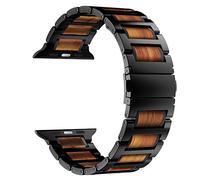 iitee Compatible with Apple Watch Strap 44mm 42mm 40mm 38mm, Natural Wooden Stainless Steel Link Bracelet Strap for Apple Watch SE Series 6 Series 5 4 3 2 1 - Black