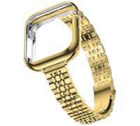 iiteeology Slim Metal Bands Compatible with Apple Watch Band Series 11-10, Women Thin Stainless Steel Band with with Bumper Case for iWatch Band 42mm, Gold