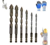 Iiteraryi New Four-Flute Sawtooth Eccentric Drill Bit Set,Four Blade Serrated Eccentric Drill Bit, High Hardness Skewed Head Eccentric Drill Bits for Stone Glass Wood Brick Metal(4/5/6/8/10/12 mm)