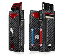 Iitrrs Airtag Wallet for Men, Minimalist Slim Mens Wallet Smart Pop Up Credit Card Holder for 9-13 Cards, RFID Blocking Wallet with ID Window & Cash Slot, Compact Bifold Metal Aluminum Card Case