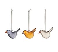 Iittala Mini Glass Birds Tree Decorations Set of 3 Made of Mouth-Blown Glass, Colour Mix, Dimensions: Height: 4.8 cm, Width: 7.3 cm, 1068675