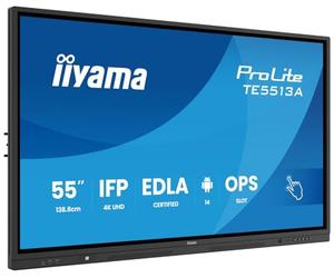 iiyama Prolite TE5513A-B1AG 138.8 cm 54.6 Inch IPS LED Large Format Display 4K UHD 40 Touch Points PureTouch-IR HDMI DP USB-C USB 3.2 RS-232c RJ45 HDMI-Out 7H OPS WiFi Android 14 OS iiControl NFC