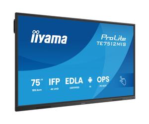 iiyama ProLite TE7512MIS-B4AG 75'' 4K UHD interactive touch screen with PureTouch-IR, Android 14 & USB-C Power Delivery.