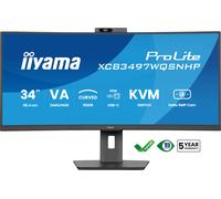iiyama Prolite XCB3497WQSNP-B1 Curved 1500R 34 inch VA LED Monitor UWQHD HDMI DP USB 3.2 USB-C Dock 95W RJ45 KVM Switch Height Adjustment Adaptive Sync Black