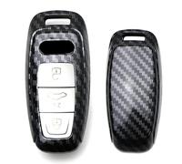 iJDMTOY Gloss Finish Black Carbon Fiber Pattern Hard Shell Key Fob Cover Case, Compatible with 2019-up Audi A6 A7 E-Tron A8 Q8, 3-Button Smart Key Fob