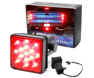iJDMTOY Red Lens 15-Led Tow Hitch Receiver Brake Tail Light W/Strobe Feature For Truck Suv Trailer Equipped Class 3/4/5 2-Inch Towing Adapter Hole