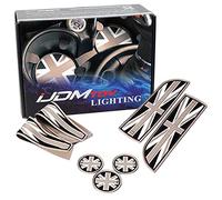 iJDMTOY Union Jack Style Silicone Interior Cabin Mats For MINI Cooper R55 R56 R57 R58 R59, 7-Piece Black/Grey Cupholder Coasters, Side Door Compartment Liners