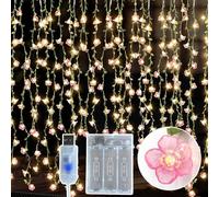 IJG Cherry Blossom Vine Lights - 108 LED 59"x31.5" Warm White Curtain String Lights, Pink Flower Fairy Lights, Romantic Valentine's Day,USB/Battery Box with 16.4ft Cord,Bedroom Wall Deg Decoration
