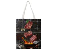 IJHGERFL Floating Steak Feast 03 Canvas Tote Bag, Reusable Eco-Friendly Shopping Grocery Bag, Casual Fashion Shoulder Handbag, Versatile Stylish Bag for Outdoor Activities, 38x46CM