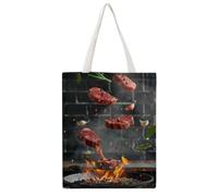 IJHGERFL Floating Steak Feast 04 Canvas Tote Bag, Reusable Eco-Friendly Shopping Grocery Bag, Casual Fashion Shoulder Handbag, Versatile Stylish Bag for Outdoor Activities, 38x46CM