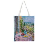 IJHGERFL Mediterranean Morning Table 02 Canvas Tote Bag, Reusable Eco-Friendly Shopping Grocery Bag, Casual Fashion Shoulder Handbag, Versatile Stylish Bag for Outdoor Activities, 38x46CM
