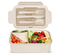 IJIAMY Bento Lunch Box - 1400ml Adult & Kids Lunch Container with 3 Compartments, Cutlery, Dishwasher Safe, BPA Free
