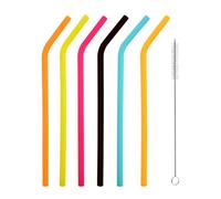 iJiGui 6 Pack Silicone Reusable Straws, with Cleaning Brush, Colourful Drinking Straws, Replacement Straws Reusable Kids Straws for Cocktail, Juice, Milkshake, Soda (6 Bent)