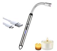 iJiGui USB-Rechargeable, Windproof Electric Lighter with 360° Rotatable Long Neck for Gas Candles, Kitchen, Grill, Barbecue (Silver)