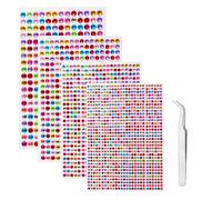 iJiZuo 1792Pcs Gem Stickers with Pick Up Tweezer, 4 Sheets Self Adhesive Bling Rhinestone Stickers, for DIY Nail Crafts Jewel Clothes Makeup (3mm/4mm/5mm/6mm)-Color